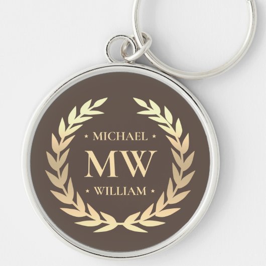 Moderne Golfer Monogram Naam Bruin Goud Premium Sleutelhanger (Voorkant)