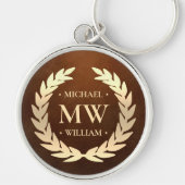 Moderne Golfer Monogram Naam Goud Bruin Premium Sleutelhanger (Voorkant)