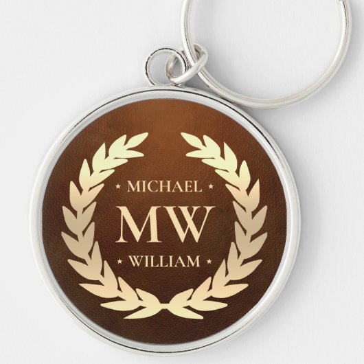 Moderne Golfer Monogram Naam Goud Bruin Premium Sleutelhanger (Voorkant)