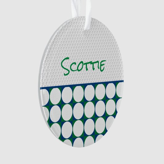 Moderne Golfer NAAM Golfballen Blauw Groen Plezier Ornament (voorkant)