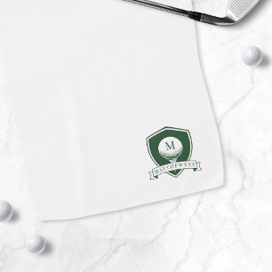 Moderne Golfer Naam Groen en Wit Monogram Golfhanddoek