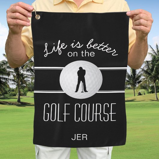 Moderne Golfer Pro Quote Monogram zwart wit Golfhanddoek