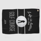 Moderne Golfer Pro Quote Monogram Zwarte Witte Golfhanddoek (Horizontaal)