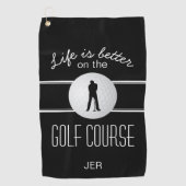 Moderne Golfer Pro Quote Monogram Zwarte Witte Golfhanddoek (Voorkant)