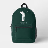 Moderne Golfer Silhouet Script Monogram Groen Bedrukte Rugzak (Voorkant)