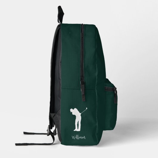Moderne Golfer Silhouet Script Monogram Groen Bedrukte Rugzak (Links)