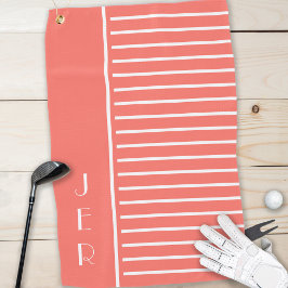 Moderne Golfer Sjabloon Monogram Sport Koraal Wit Golfhanddoek