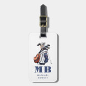 Moderne Golfer Sport Monogram Bagagelabel (Voorkant verticaal)