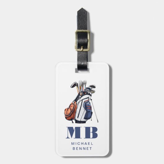 Moderne Golfer Sport Monogram Bagagelabel (Voorkant verticaal)