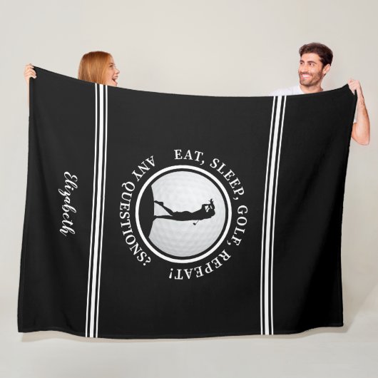 Moderne Golfer Sport Monogram Naam Golf Zwart Fleece Deken (In situ)