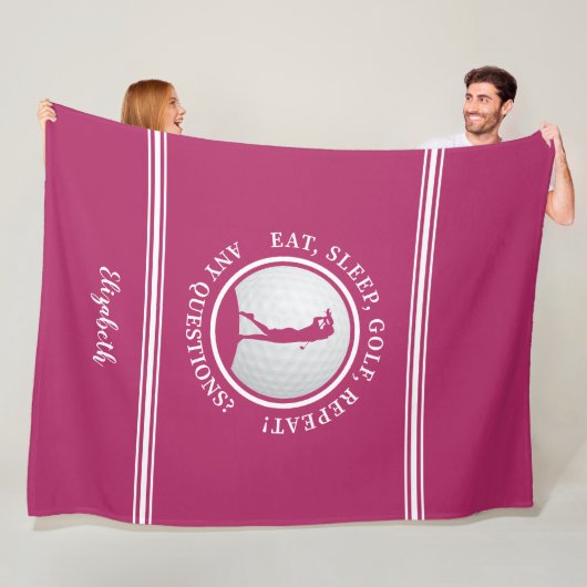Moderne Golfer Sportieve Monogram Naam Golf Roze Fleece Deken (In situ)