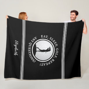 Moderne Golfer Sports Monogram Naam Golf Zwart Fleece Deken