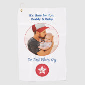 Moderne Golfer Typografie Foto Eerste Vaderdag Golfhanddoek (Voorkant)