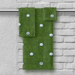 Moderne Golfer Vader Monogram Golfbal Groen Bad Handdoek