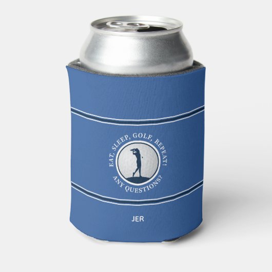 Moderne Golfer Vrouwen Monogram Persoonlijk Blauw Blikjeskoeler (Blikje Achterkant)