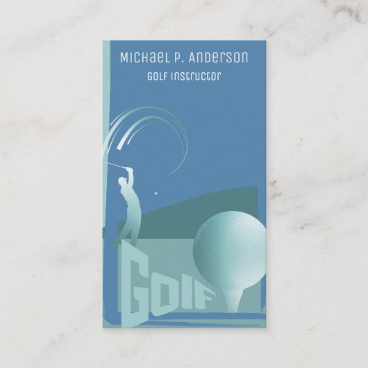 Moderne golfinstructeur golfen blauw visitekaartje (Voorkant)