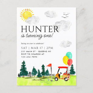 Moderne golfkar Country Club Ballon Verjaardag Briefkaart