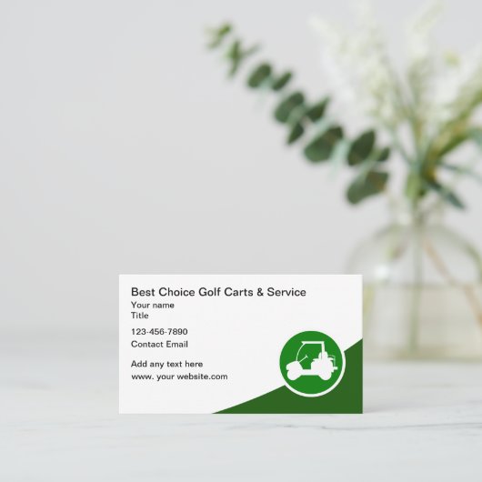 Moderne golfkar en golfauto visitekaartje (Staand voorkant)