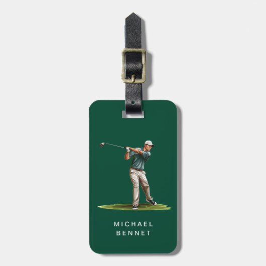 Moderne Golfsporter Groen Bagagelabel (Voorkant verticaal)