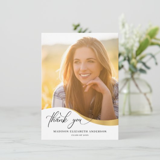 Moderne Golfvorm Foto Afstuderen Hartelijk dank Bedankkaart (Staand voorkant)