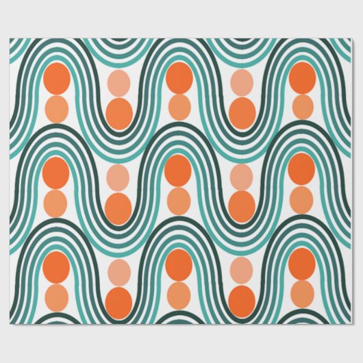 Moderne golven en cirkels van de middelbare eeuw cadeaupapier (Vlak)