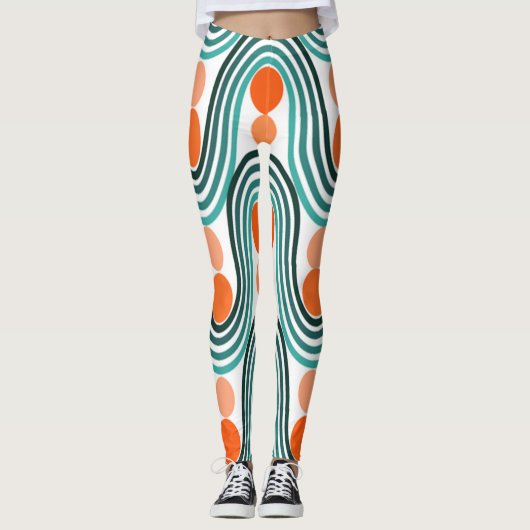 Moderne golven en cirkels van de middelbare eeuw leggings (Voorkant)