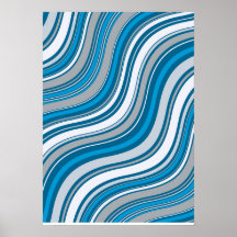 Moderne Golvende Blauwe en Grijze Abstracte Poster