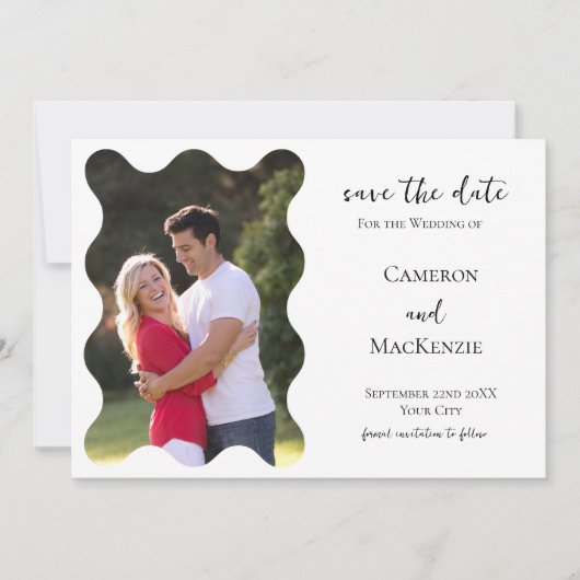 Moderne golvende foto bruiloft Save the Date uitno (Voorkant)