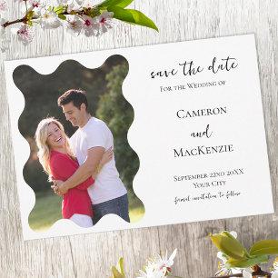 Moderne golvende foto bruiloft Save the Date uitno