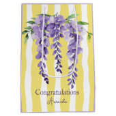 Moderne golvende gele strepen Paarse botanische Ch Medium Cadeauzakje (Achterkant)