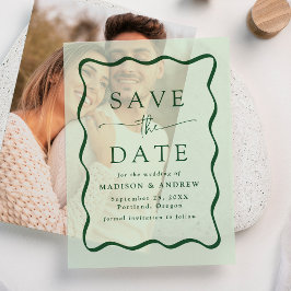 Moderne Golvende Groene Lijst Trouw 'Save the Date Vellum Uitnodigingen