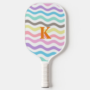 Moderne golvende lijnen   Pastel Waves Monogram Pickleball Paddle
