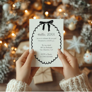 Moderne Golvende Lijnrand en Strik voor Oud en Nie Feestdagenkaart