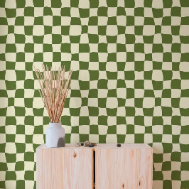 Moderne golvende olijfgroene ruitjesbehangrol behang