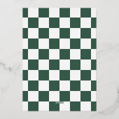 Moderne golvende rand check groene foto kerst folie uitnodiging (Achterkant)