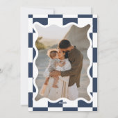 Moderne golvende rand check marine blauw foto kers feestdagenkaart (Achterkant)