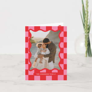 Moderne golvende rand check minimale kerstfoto feestdagen kaart