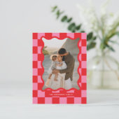 Moderne golvende rand check minimale kerstfoto feestdagenkaart (Staand voorkant)