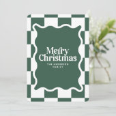 Moderne golvende rand check minimale kerstfoto feestdagenkaart (Staand voorkant)