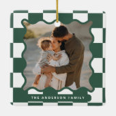 Moderne golvende rand check minimale kerstfoto keramisch ornament (Achterkant)