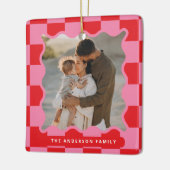 Moderne golvende rand check minimale kerstfoto keramisch ornament (Links)