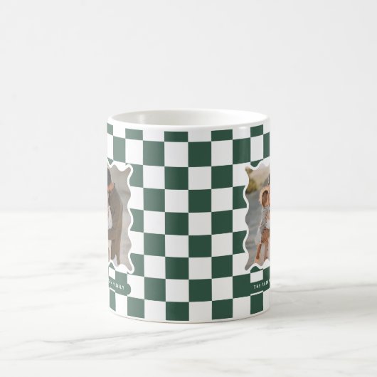 Moderne golvende rand check minimale kerstfoto koffiemok (Center)