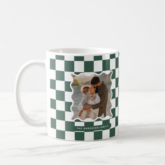 Moderne golvende rand check minimale kerstfoto koffiemok (Links)