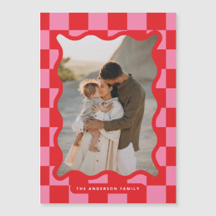 Moderne golvende rand check minimale kerstfoto magnetische uitnodiging