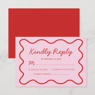 Moderne golvende roze en rode retro Squiggle bruil RSVP Kaartje