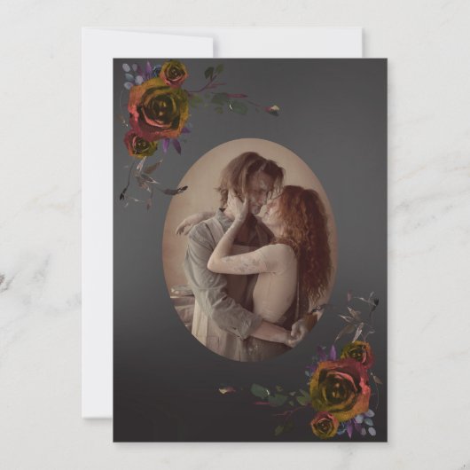 Moderne Gothic Donkere Waterverf Rozen Bruiloft Kaart (Achterkant)