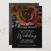 Moderne Gothic Donkere Waterverf Rozen Bruiloft Kaart (Voorkant / Achterkant)