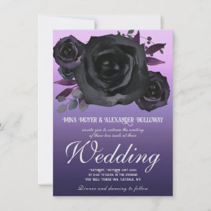 Moderne Gothic Paarse zwarte Rozen QRC bruiloft Kaart