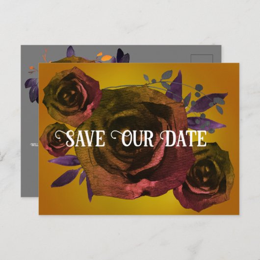 Moderne Gothic Roos foto Opslaan Onze Datum Briefkaart (Voorkant / Achterkant)