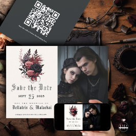 Moderne Gothic Zwart en WoodRose Foto Save The Date